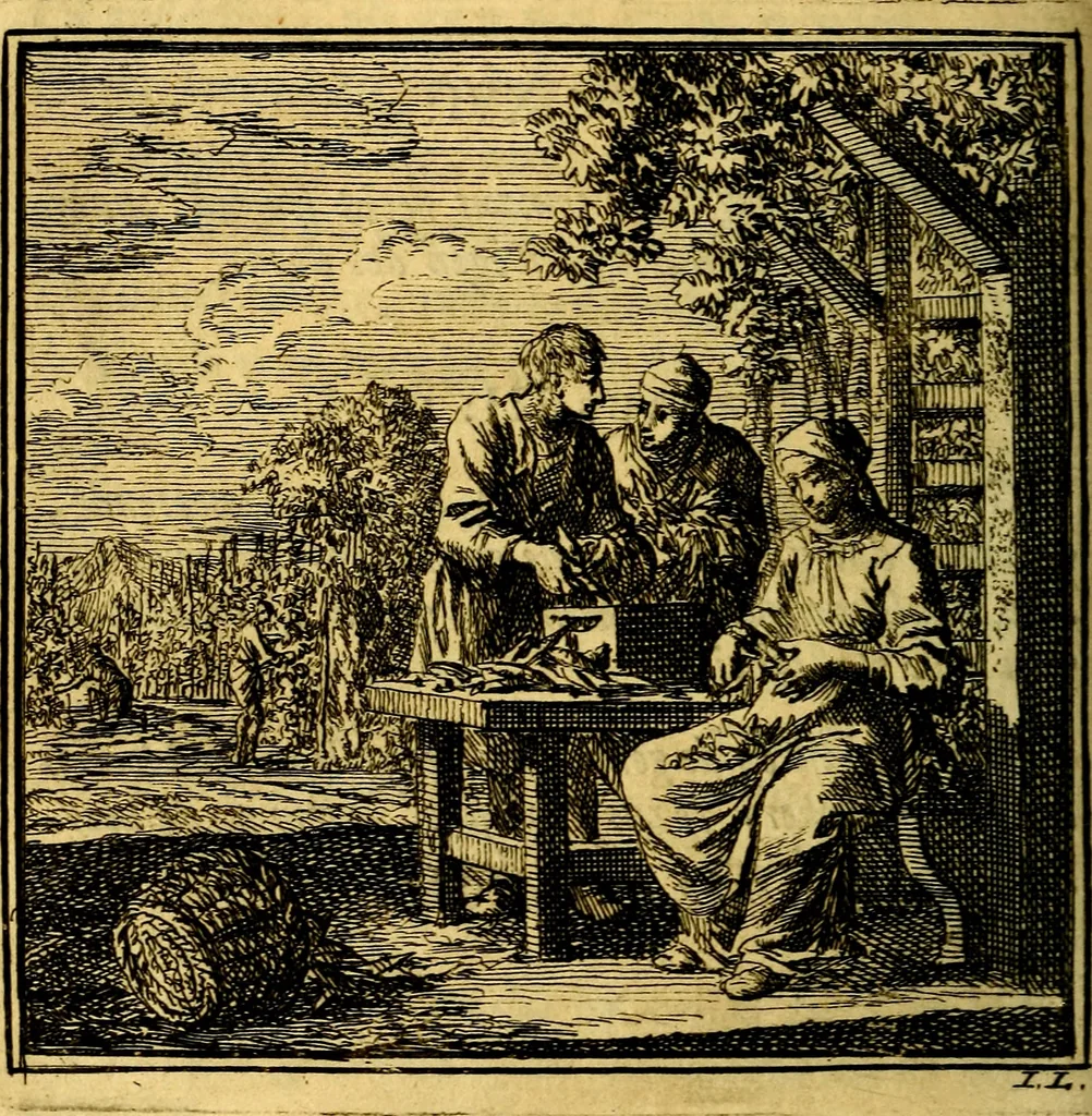 An illustration from De Bykorf des Gemoeds : Honing zaamelende uit allerley Bloemen, 1711, leaf 129