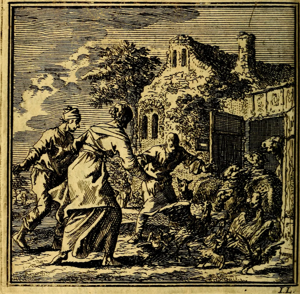 An illustration from De Bykorf des Gemoeds : Honing zaamelende uit allerley Bloemen, 1711, leaf 141