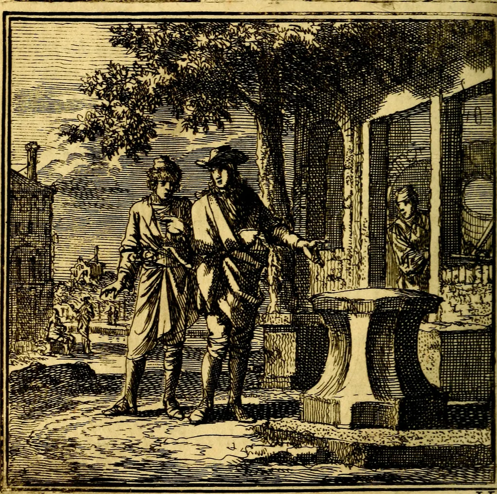 An illustration from De Bykorf des Gemoeds : Honing zaamelende uit allerley Bloemen, 1711, leaf 157