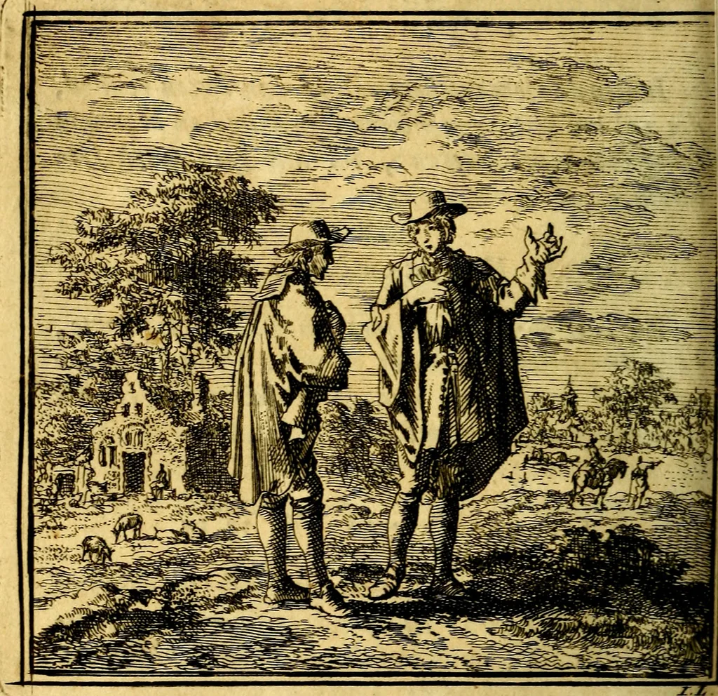 An illustration from De Bykorf des Gemoeds : Honing zaamelende uit allerley Bloemen, 1711, leaf 185