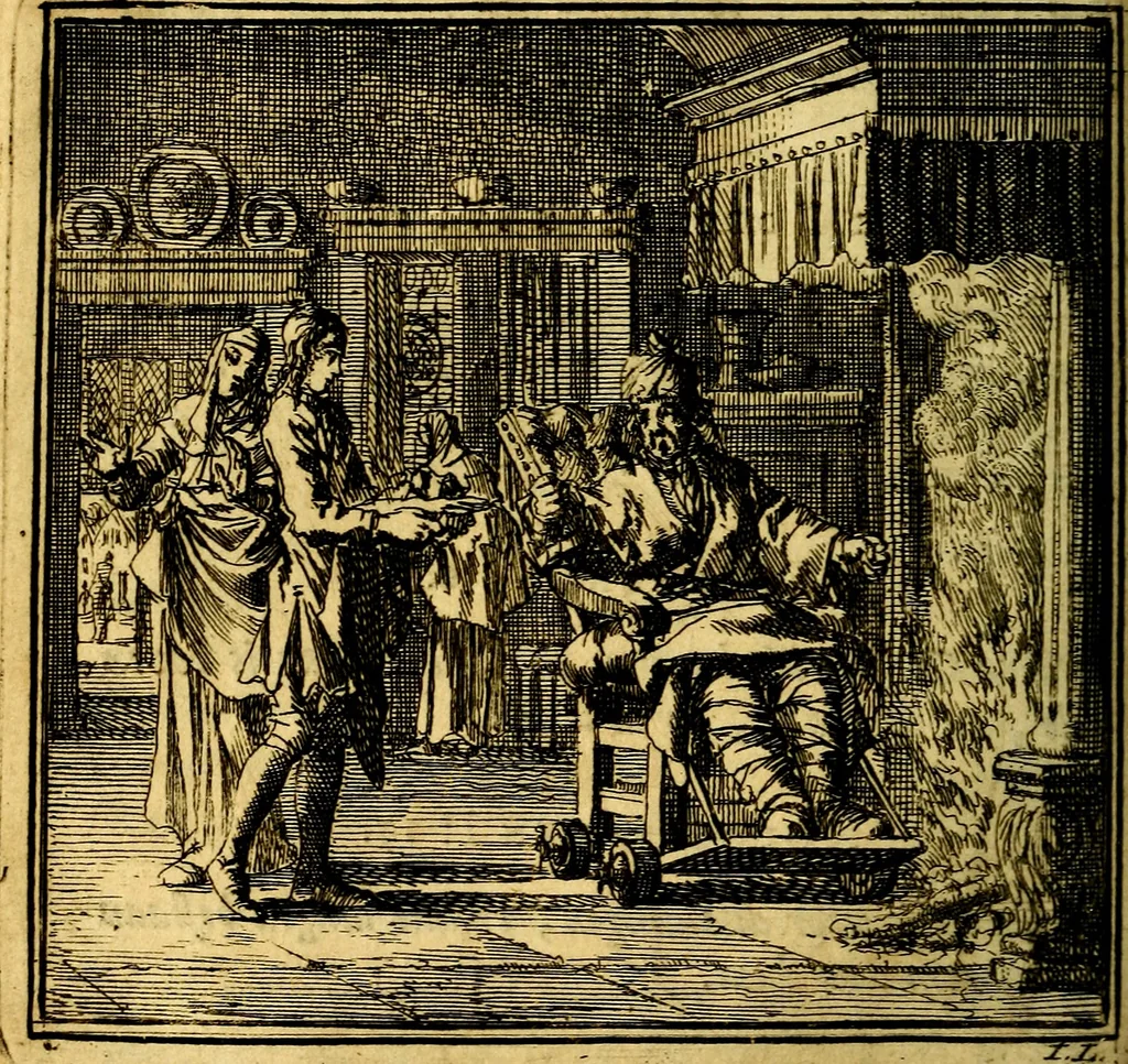 An illustration from De Bykorf des Gemoeds : Honing zaamelende uit allerley Bloemen, 1711, leaf 189