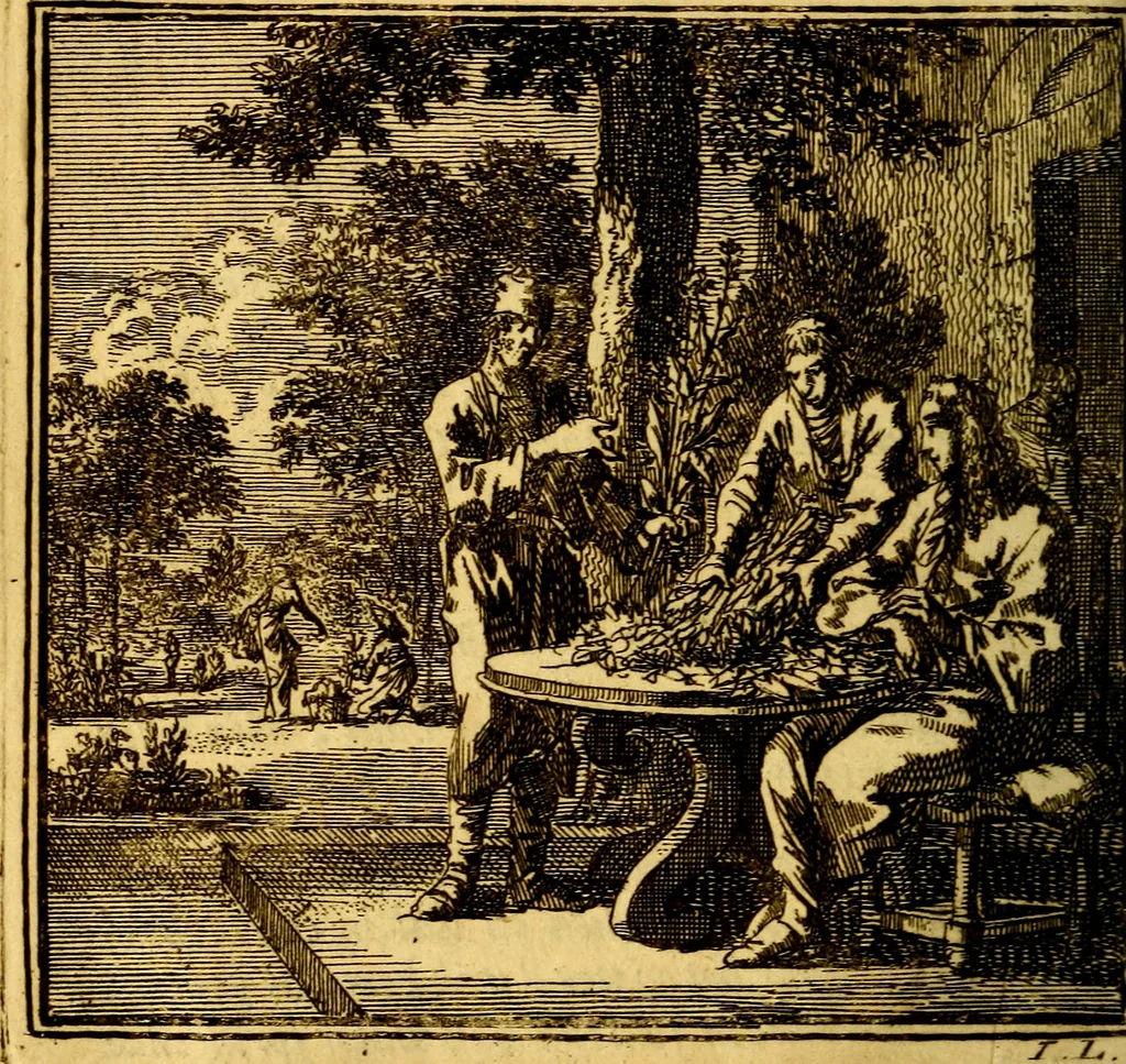 An illustration from De Bykorf des Gemoeds : Honing zaamelende uit allerley Bloemen, 1711, leaf 317