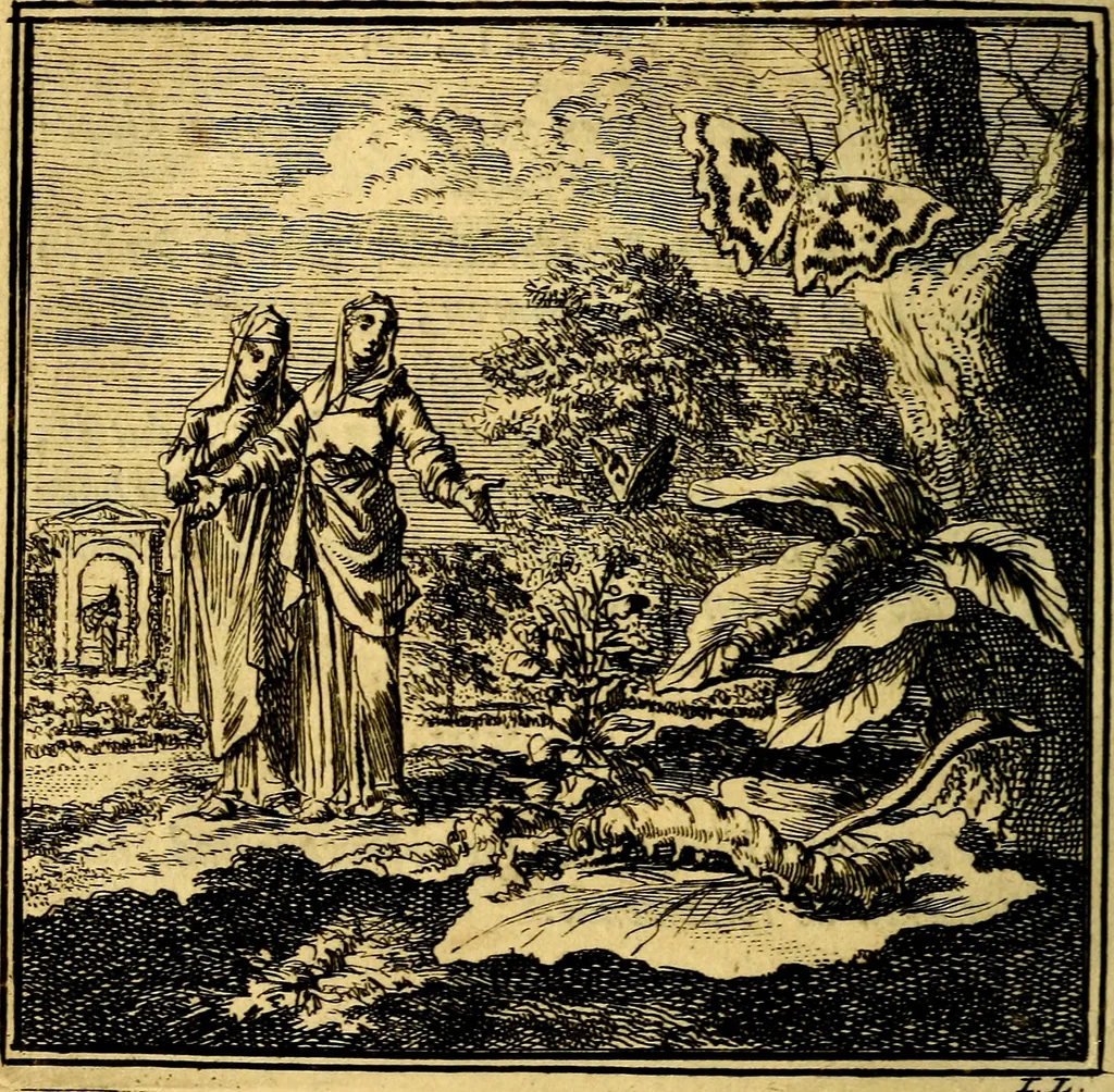 An illustration from De Bykorf des Gemoeds : Honing zaamelende uit allerley Bloemen, 1711, leaf 65