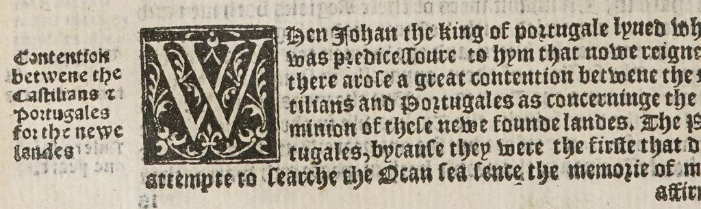 An illustration from The decades of the Newe Worlde or West India, conteynyng the nauigations and conquestes of the Spanyardes, with the particular descripton [sic] of the moste ryche and large landes and ilandes lately founde in the West Ocean perteynyng to the inheritaunce of the kinges of Spayne. : In the which the diligent reader may not only consyder what commoditie may hereby chaunce to the hole Christian world in tyme to come, but also learne many secreates touchynge the lande, the sea, and the starres, very necessarie to be knowe[n] to al such as shal attempte any nauigations, or otherwise haue delite to beholde the strange and woonderfull woorkes of God and nature., 1555, leaf 216