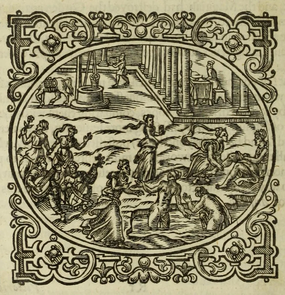An illustration from The decameron : containing an hundred pleasant nouels : wittily discoursed, betweene seauen honourable ladies and three noble gentlemen, 1620, leaf 738