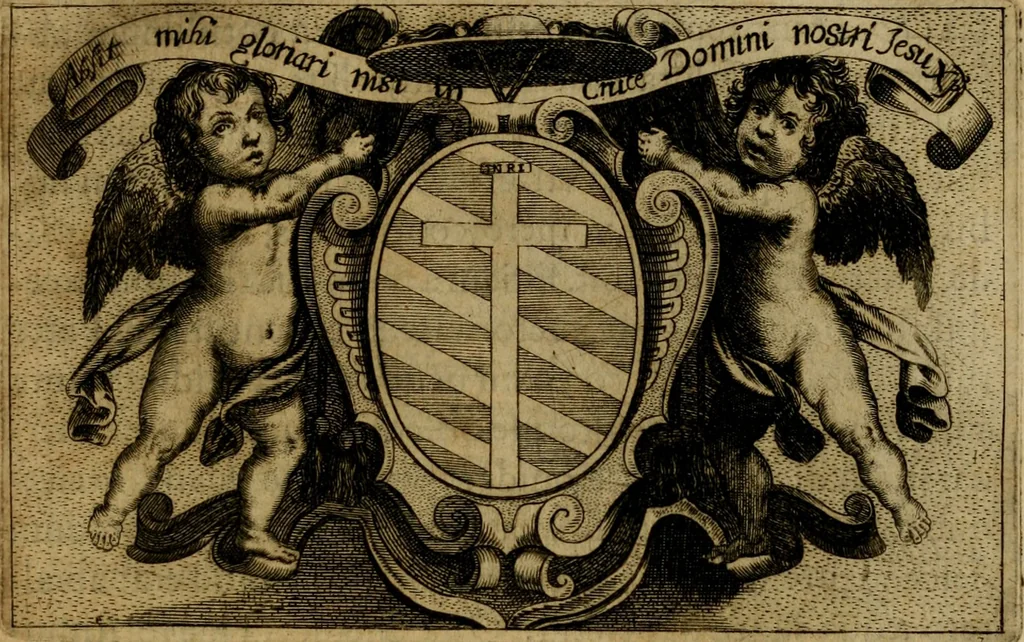 An illustration from De canonicis, et dignitatibus, aliisque inferioribus beneficiariis cathedralium & collegiatarum ecclesiarum, eorúmque officio tam in choro, quàm in capitulo : elegans et perutilis tractatus, 1634, leaf 6