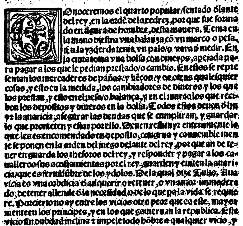 An illustration from Dechado de la vida humana, moralmente sacado del juego del axedrez, 1549, leaf 65