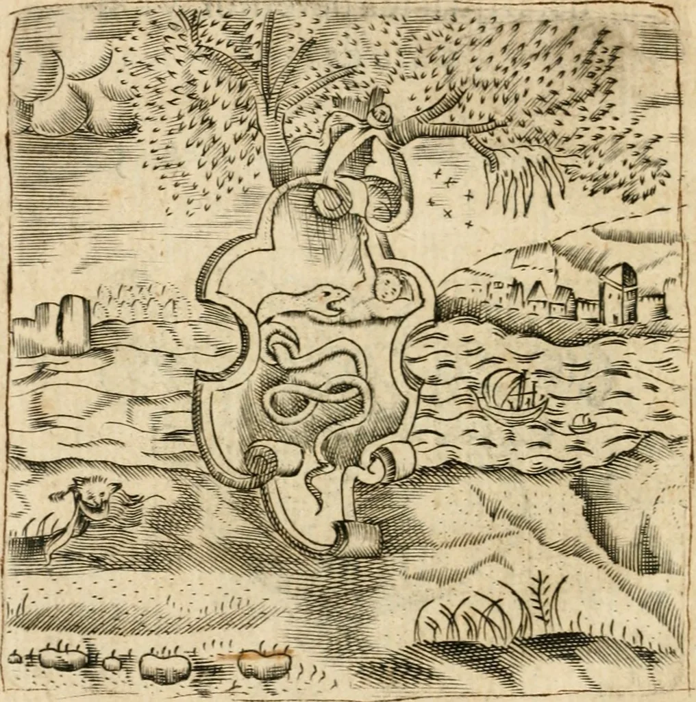 An illustration from Declaracion magistral sobre las emblemas de Andres Alciato con todas las historias, antiguedades, moralidad y doctrina tocante a las buenas costumbres, 1615, leaf 33