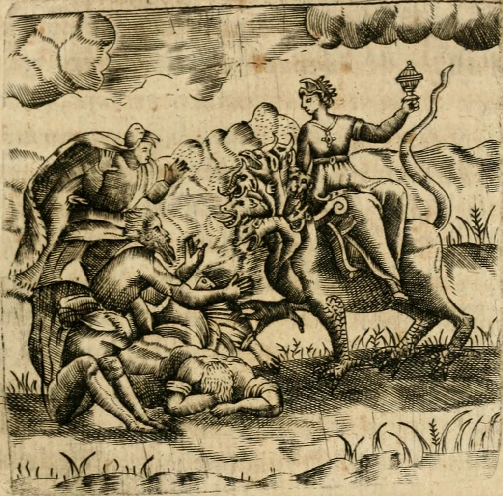 An illustration from Declaracion magistral sobre las emblemas de Andres Alciato con todas las historias, antiguedades, moralidad y doctrina tocante a las buenas costumbres, 1615, leaf 76