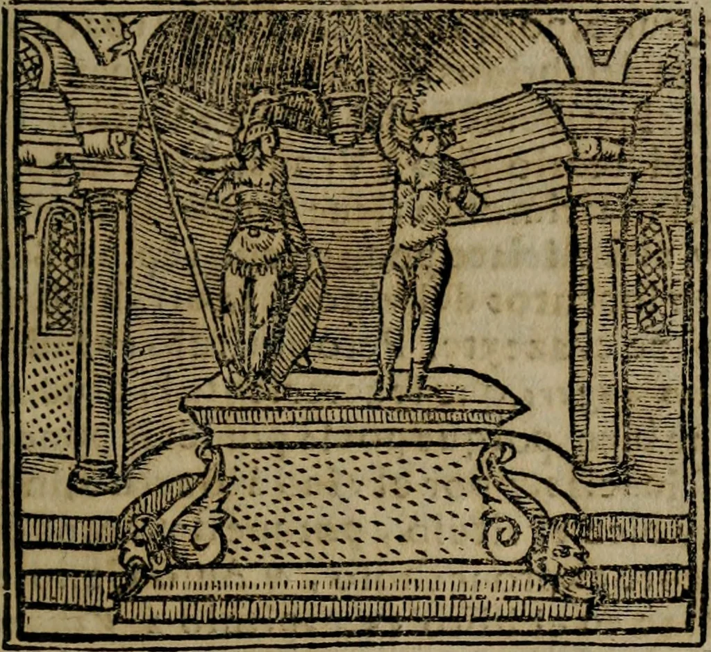 An illustration from Declaracion magistral sobre las Emblemas de Andres Alciato : con todas las historias, antiguedades, moralidad, y doctrina, tocante a las buenas costumbres : dedicadas a la muy noble insigne, leal, y coronada ciudad de Valencia, 1670, leaf 134