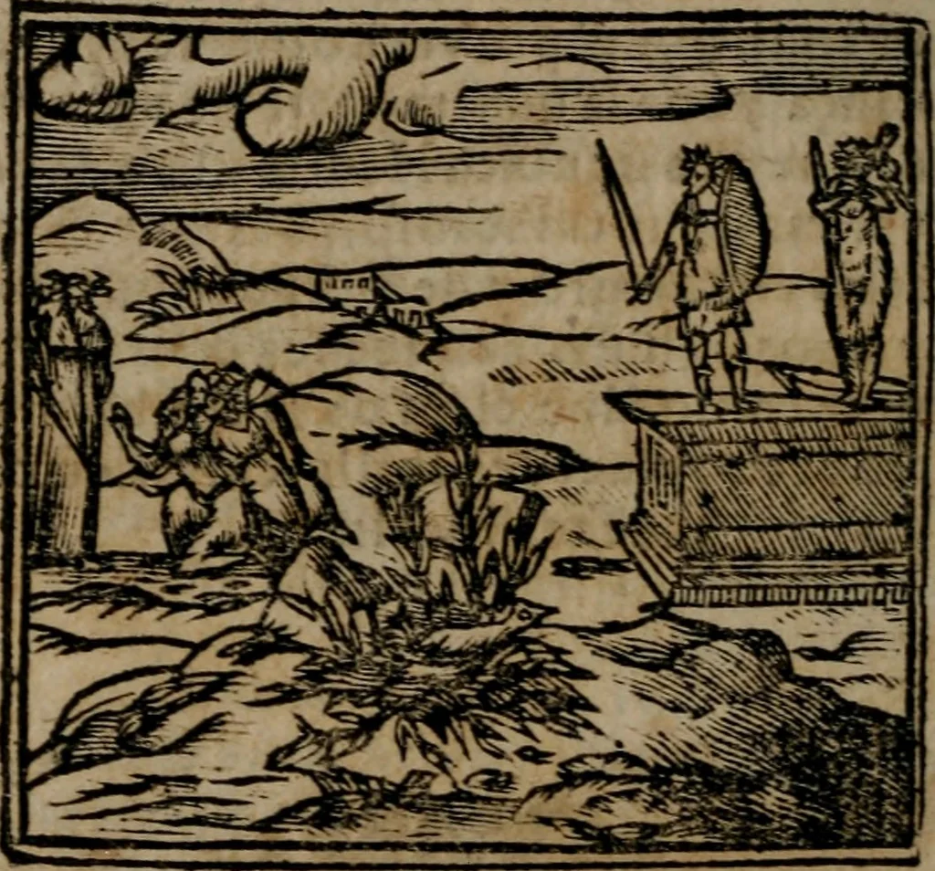 An illustration from Declaracion magistral sobre las Emblemas de Andres Alciato : con todas las historias, antiguedades, moralidad, y doctrina, tocante a las buenas costumbres : dedicadas a la muy noble insigne, leal, y coronada ciudad de Valencia, 1670, leaf 153