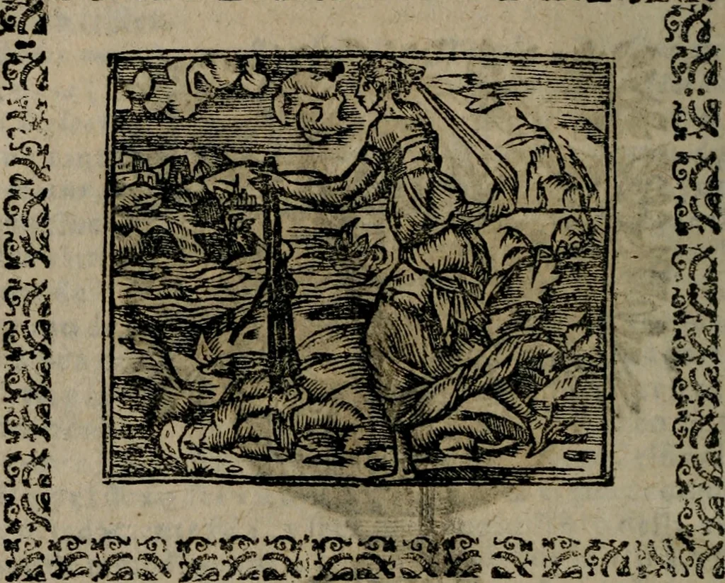 An illustration from Declaracion magistral sobre las Emblemas de Andres Alciato : con todas las historias, antiguedades, moralidad, y doctrina, tocante a las buenas costumbres : dedicadas a la muy noble insigne, leal, y coronada ciudad de Valencia, 1670, leaf 161