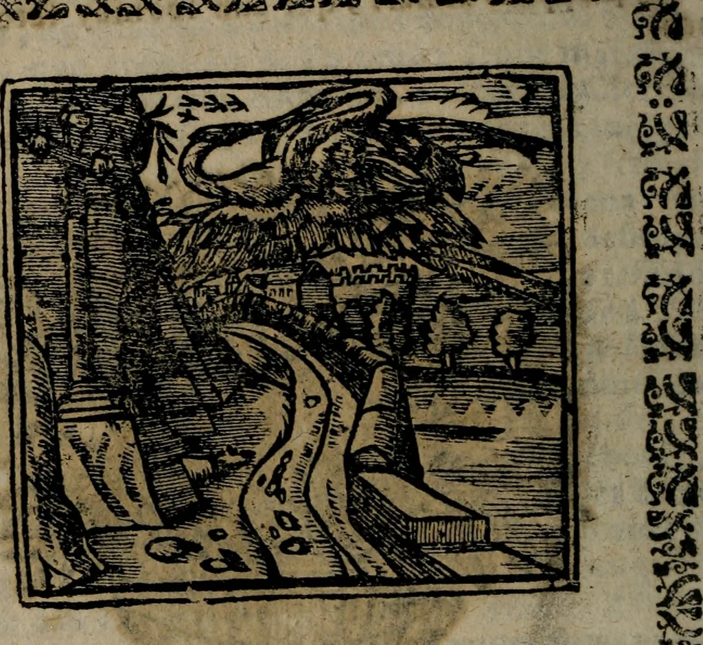 An illustration from Declaracion magistral sobre las Emblemas de Andres Alciato : con todas las historias, antiguedades, moralidad, y doctrina, tocante a las buenas costumbres : dedicadas a la muy noble insigne, leal, y coronada ciudad de Valencia, 1670, leaf 173