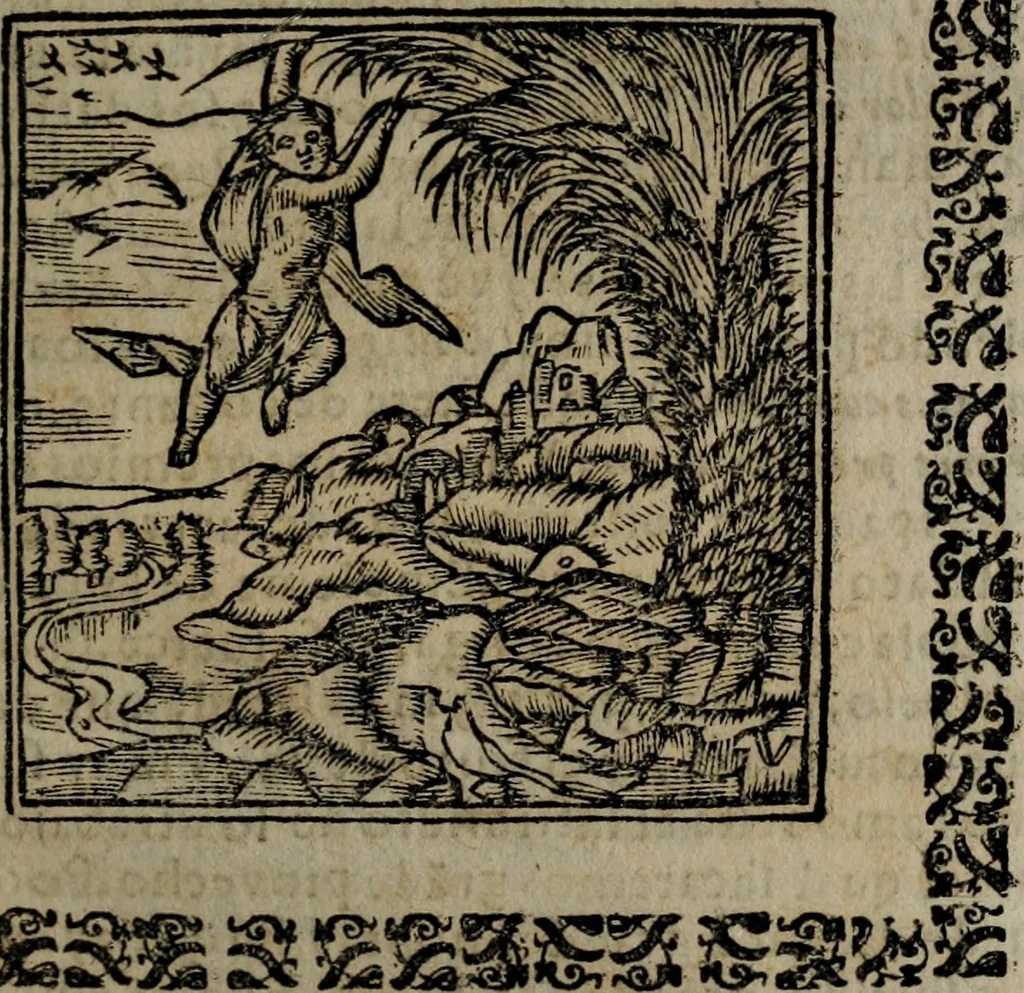An illustration from Declaracion magistral sobre las Emblemas de Andres Alciato : con todas las historias, antiguedades, moralidad, y doctrina, tocante a las buenas costumbres : dedicadas a la muy noble insigne, leal, y coronada ciudad de Valencia, 1670, leaf 200