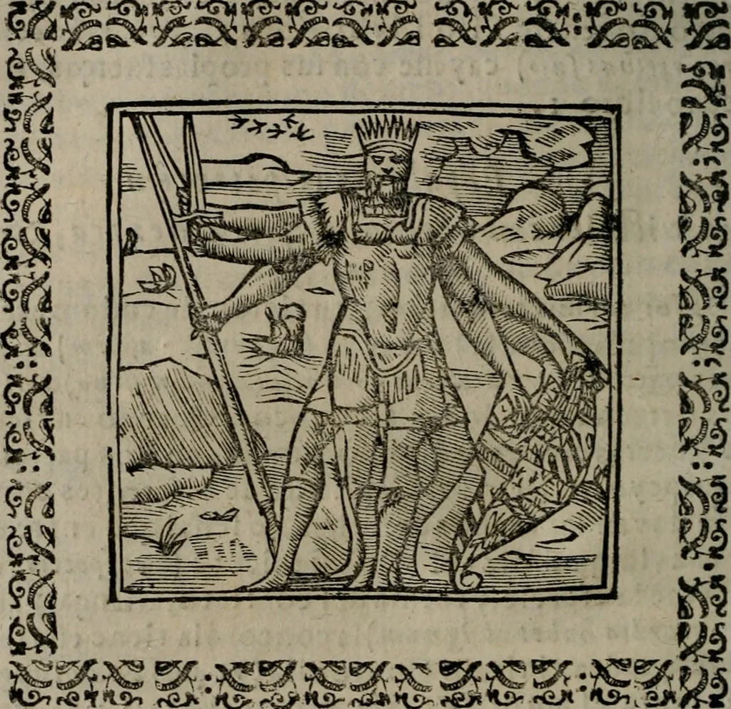 An illustration from Declaracion magistral sobre las Emblemas de Andres Alciato : con todas las historias, antiguedades, moralidad, y doctrina, tocante a las buenas costumbres : dedicadas a la muy noble insigne, leal, y coronada ciudad de Valencia, 1670, leaf 217