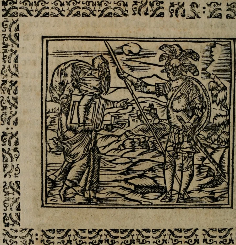 An illustration from Declaracion magistral sobre las Emblemas de Andres Alciato : con todas las historias, antiguedades, moralidad, y doctrina, tocante a las buenas costumbres : dedicadas a la muy noble insigne, leal, y coronada ciudad de Valencia, 1670, leaf 221