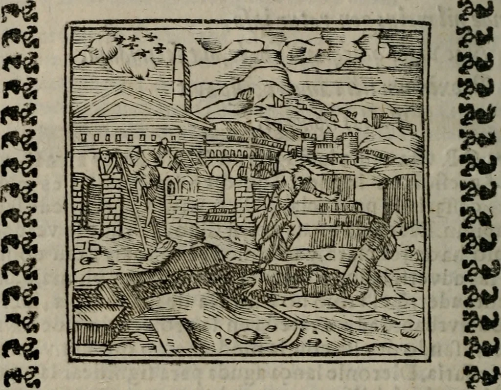 An illustration from Declaracion magistral sobre las Emblemas de Andres Alciato : con todas las historias, antiguedades, moralidad, y doctrina, tocante a las buenas costumbres : dedicadas a la muy noble insigne, leal, y coronada ciudad de Valencia, 1670, leaf 25