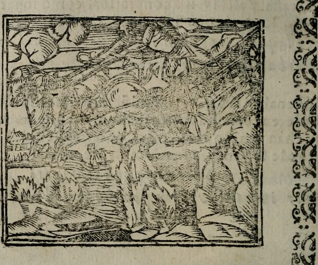 An illustration from Declaracion magistral sobre las Emblemas de Andres Alciato : con todas las historias, antiguedades, moralidad, y doctrina, tocante a las buenas costumbres : dedicadas a la muy noble insigne, leal, y coronada ciudad de Valencia, 1670, leaf 267