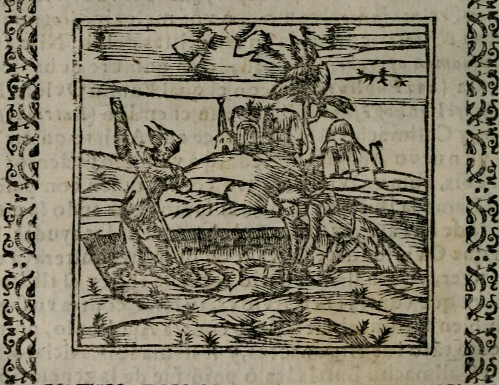 An illustration from Declaracion magistral sobre las Emblemas de Andres Alciato : con todas las historias, antiguedades, moralidad, y doctrina, tocante a las buenas costumbres : dedicadas a la muy noble insigne, leal, y coronada ciudad de Valencia, 1670, leaf 359