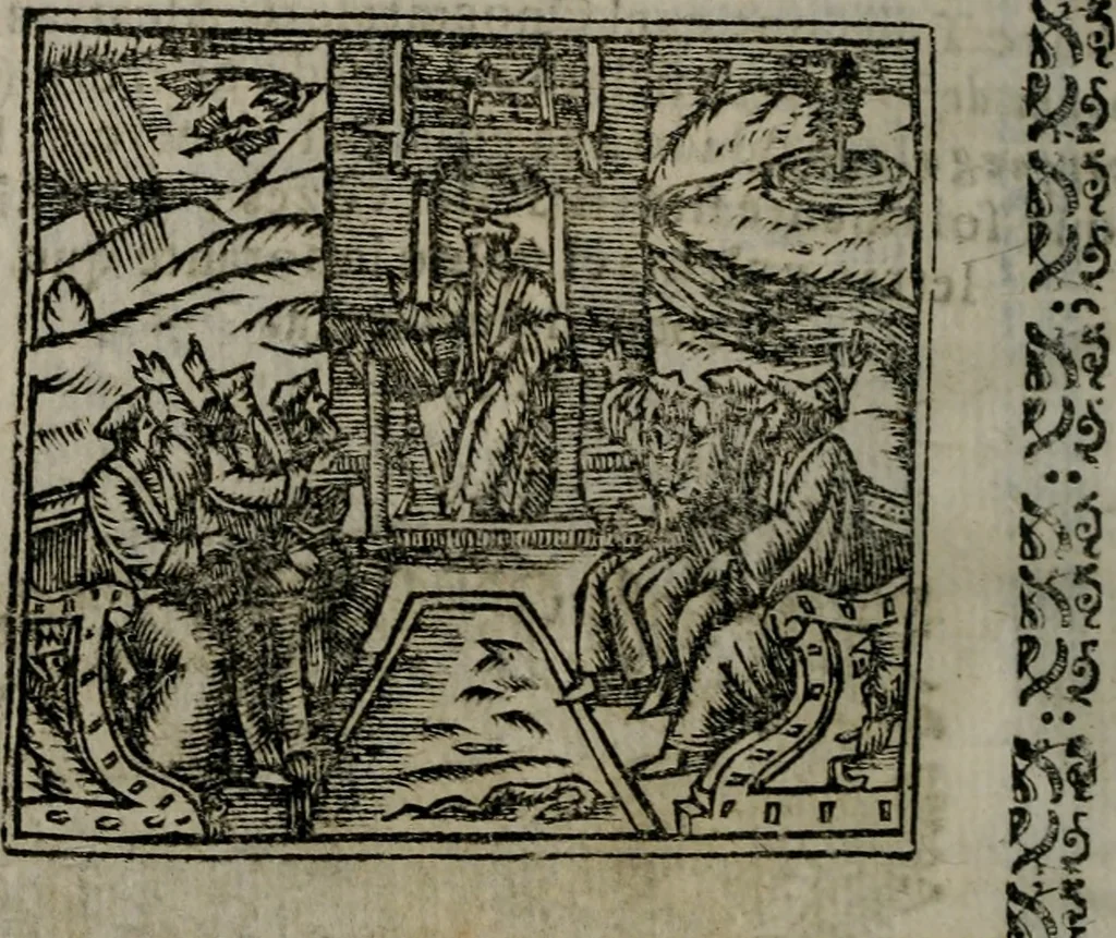 An illustration from Declaracion magistral sobre las Emblemas de Andres Alciato : con todas las historias, antiguedades, moralidad, y doctrina, tocante a las buenas costumbres : dedicadas a la muy noble insigne, leal, y coronada ciudad de Valencia, 1670, leaf 379