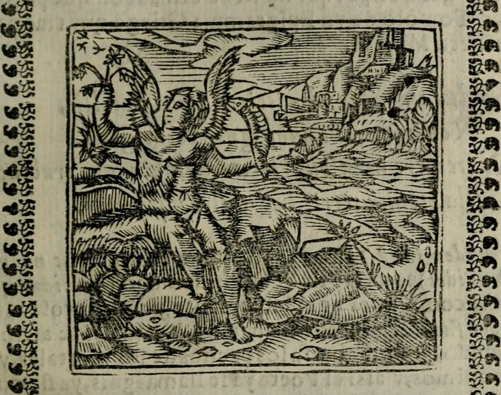 An illustration from Declaracion magistral sobre las Emblemas de Andres Alciato : con todas las historias, antiguedades, moralidad, y doctrina, tocante a las buenas costumbres : dedicadas a la muy noble insigne, leal, y coronada ciudad de Valencia, 1670, leaf 412