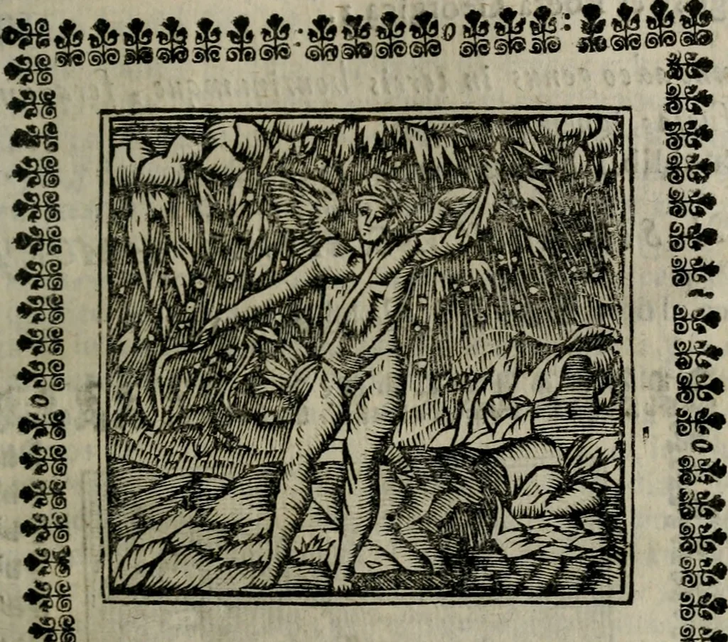 An illustration from Declaracion magistral sobre las Emblemas de Andres Alciato : con todas las historias, antiguedades, moralidad, y doctrina, tocante a las buenas costumbres : dedicadas a la muy noble insigne, leal, y coronada ciudad de Valencia, 1670, leaf 414