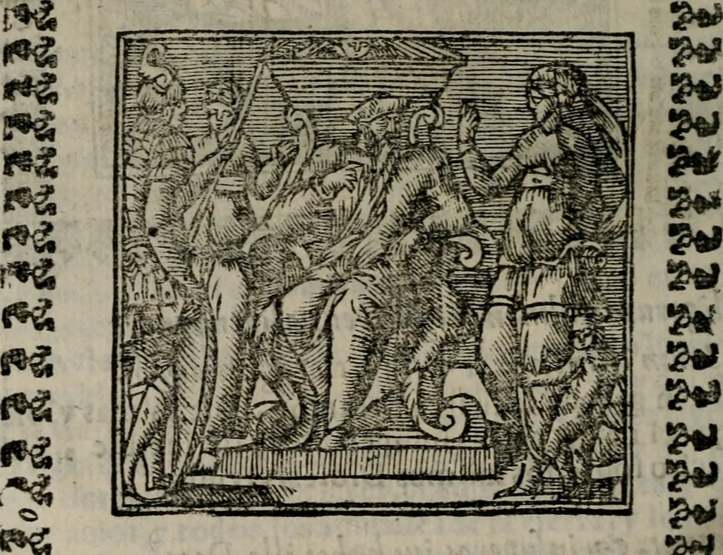 An illustration from Declaracion magistral sobre las Emblemas de Andres Alciato : con todas las historias, antiguedades, moralidad, y doctrina, tocante a las buenas costumbres : dedicadas a la muy noble insigne, leal, y coronada ciudad de Valencia, 1670, leaf 415