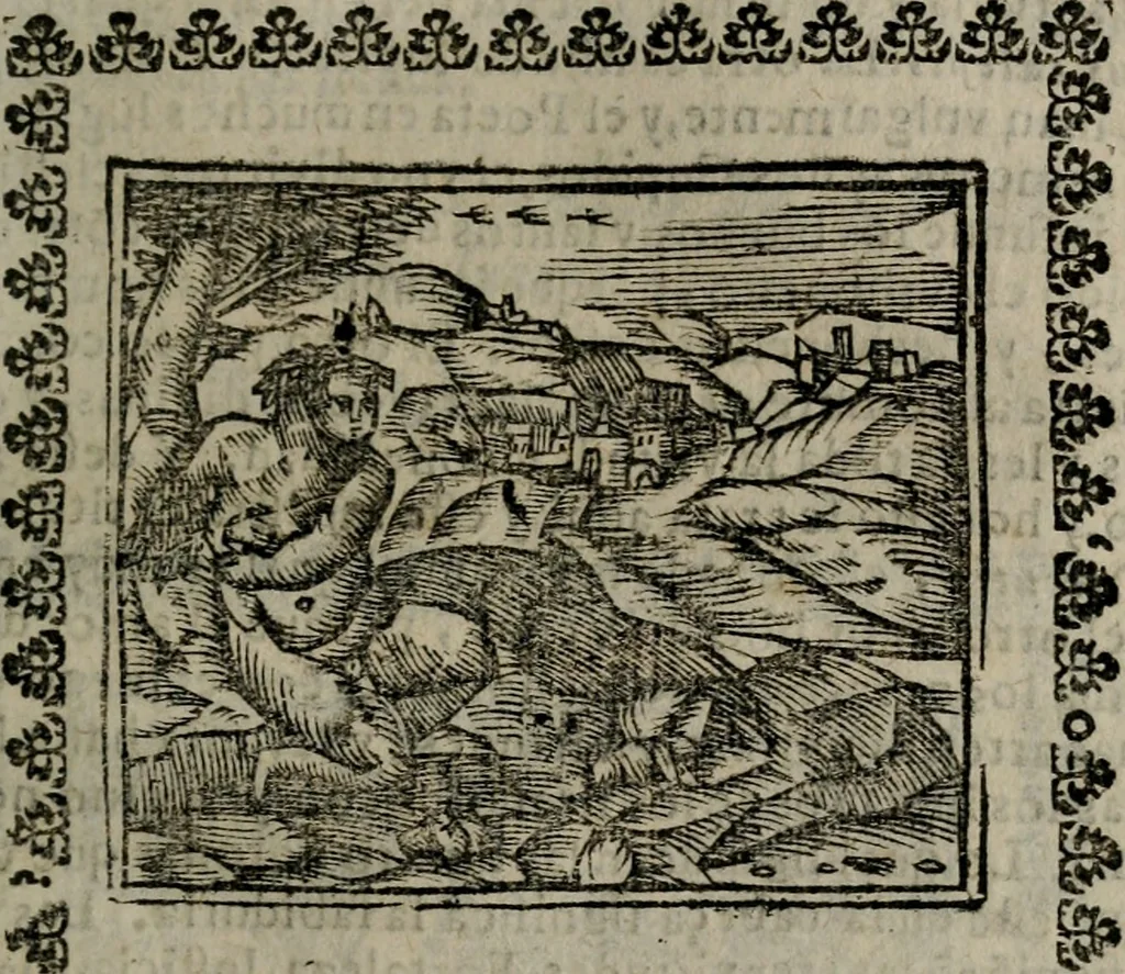 An illustration from Declaracion magistral sobre las Emblemas de Andres Alciato : con todas las historias, antiguedades, moralidad, y doctrina, tocante a las buenas costumbres : dedicadas a la muy noble insigne, leal, y coronada ciudad de Valencia, 1670, leaf 418