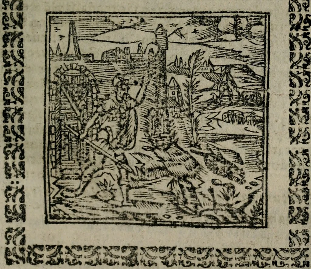 An illustration from Declaracion magistral sobre las Emblemas de Andres Alciato : con todas las historias, antiguedades, moralidad, y doctrina, tocante a las buenas costumbres : dedicadas a la muy noble insigne, leal, y coronada ciudad de Valencia, 1670, leaf 474