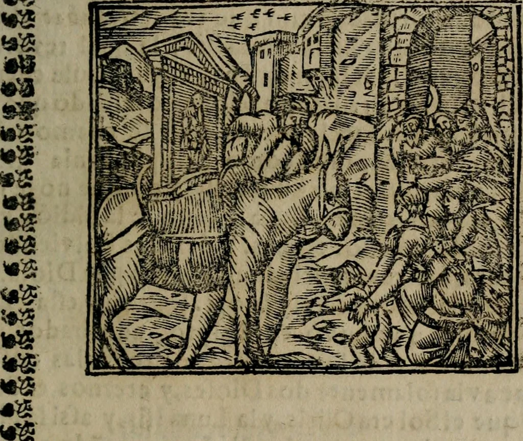 An illustration from Declaracion magistral sobre las Emblemas de Andres Alciato : con todas las historias, antiguedades, moralidad, y doctrina, tocante a las buenas costumbres : dedicadas a la muy noble insigne, leal, y coronada ciudad de Valencia, 1670, leaf 54