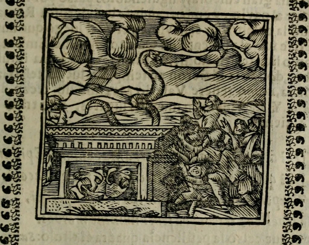 An illustration from Declaracion magistral sobre las Emblemas de Andres Alciato : con todas las historias, antiguedades, moralidad, y doctrina, tocante a las buenas costumbres : dedicadas a la muy noble insigne, leal, y coronada ciudad de Valencia, 1670, leaf 544