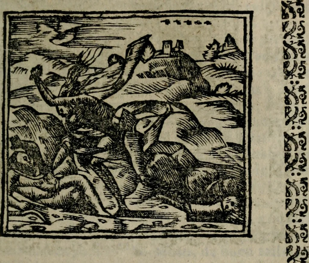 An illustration from Declaracion magistral sobre las Emblemas de Andres Alciato : con todas las historias, antiguedades, moralidad, y doctrina, tocante a las buenas costumbres : dedicadas a la muy noble insigne, leal, y coronada ciudad de Valencia, 1670, leaf 560