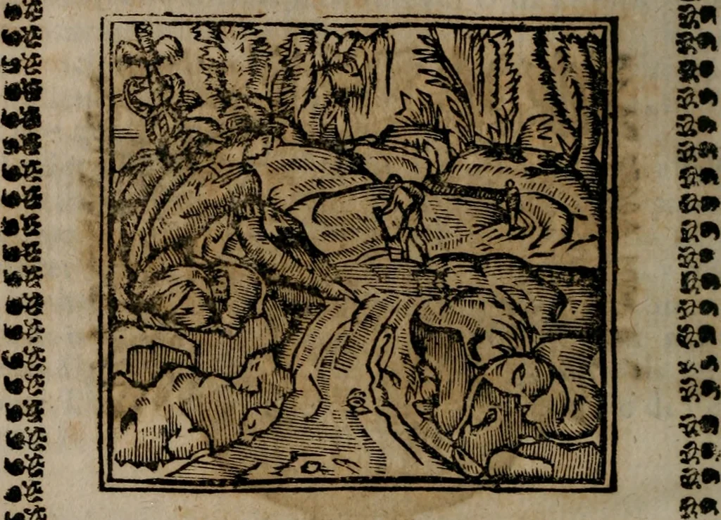 An illustration from Declaracion magistral sobre las Emblemas de Andres Alciato : con todas las historias, antiguedades, moralidad, y doctrina, tocante a las buenas costumbres : dedicadas a la muy noble insigne, leal, y coronada ciudad de Valencia, 1670, leaf 59