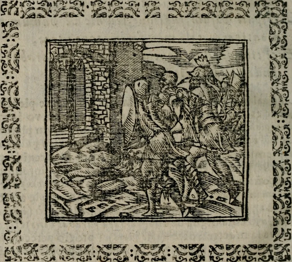 An illustration from Declaracion magistral sobre las Emblemas de Andres Alciato : con todas las historias, antiguedades, moralidad, y doctrina, tocante a las buenas costumbres : dedicadas a la muy noble insigne, leal, y coronada ciudad de Valencia, 1670, leaf 613