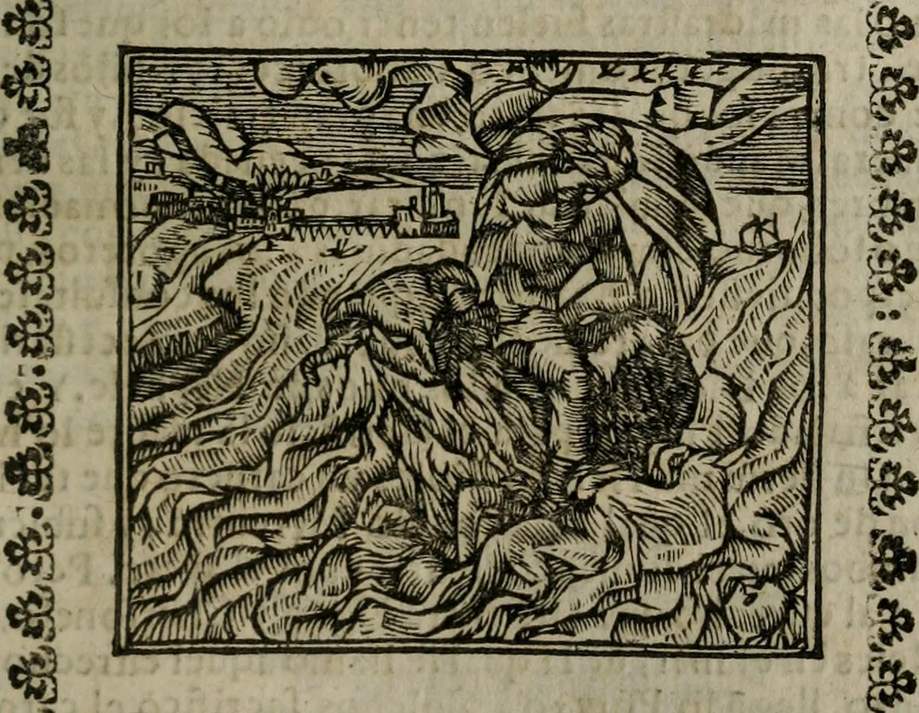 An illustration from Declaracion magistral sobre las Emblemas de Andres Alciato : con todas las historias, antiguedades, moralidad, y doctrina, tocante a las buenas costumbres : dedicadas a la muy noble insigne, leal, y coronada ciudad de Valencia, 1670, leaf 672