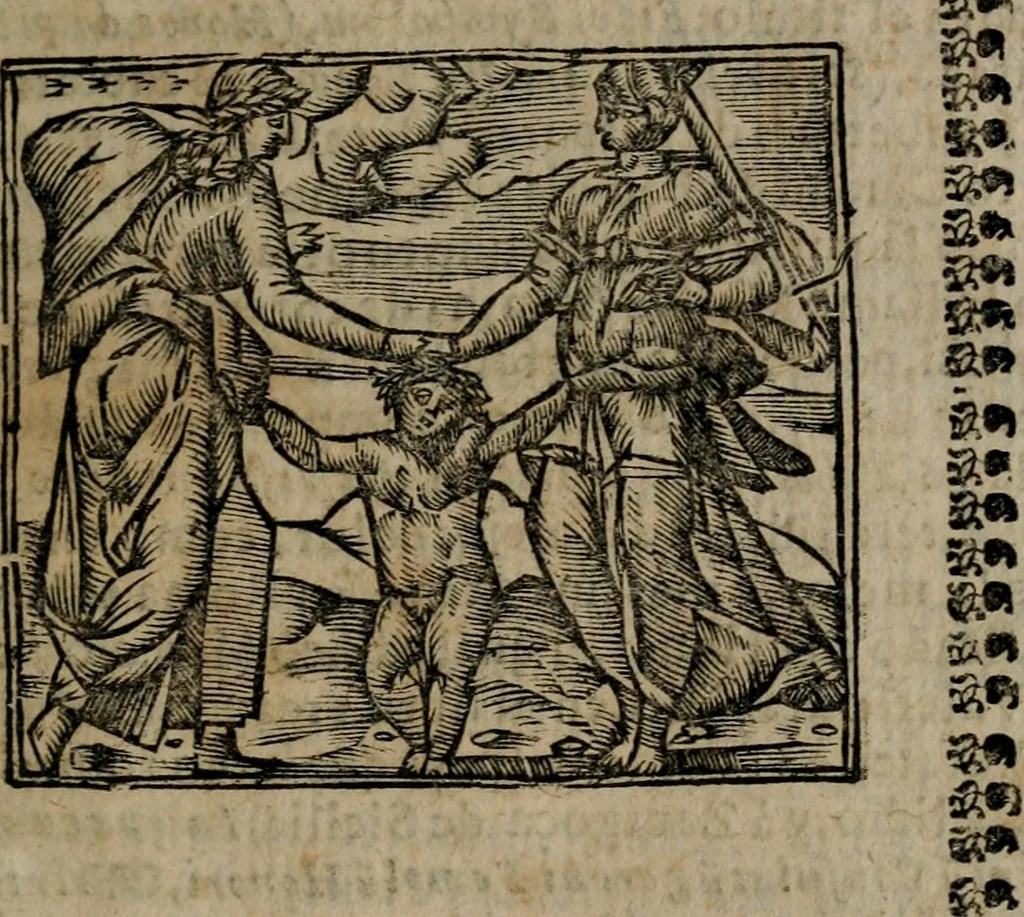 An illustration from Declaracion magistral sobre las Emblemas de Andres Alciato : con todas las historias, antiguedades, moralidad, y doctrina, tocante a las buenas costumbres : dedicadas a la muy noble insigne, leal, y coronada ciudad de Valencia, 1670, leaf 68