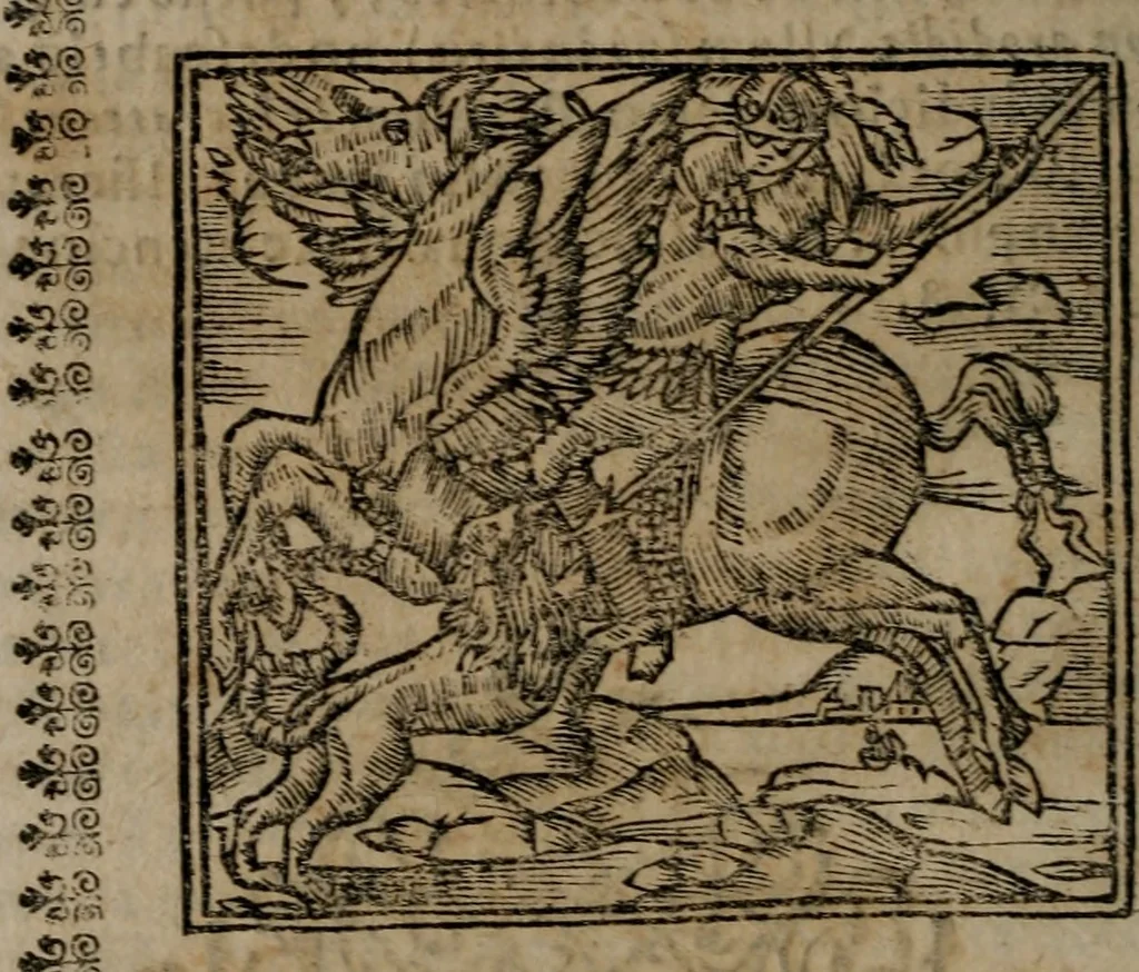 An illustration from Declaracion magistral sobre las Emblemas de Andres Alciato : con todas las historias, antiguedades, moralidad, y doctrina, tocante a las buenas costumbres : dedicadas a la muy noble insigne, leal, y coronada ciudad de Valencia, 1670, leaf 93