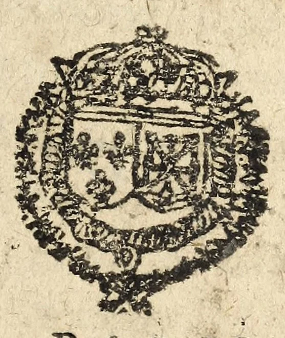 An illustration from Declaration dv roy, portant reglement pour le nouueau prix donné aux especes d'argent legeres & rognées: ensemble pour l'obseruation des prix de l'or & argent employez aux ouurages d'orfeurerie. Et defenses de fondre les monoyes, & les transporter ny autres matieres d'or & d'argent hors du royaume. Verifiée en la Cour des monoyes le 30. octobre, mil six cens quarante., 1640, leaf 1