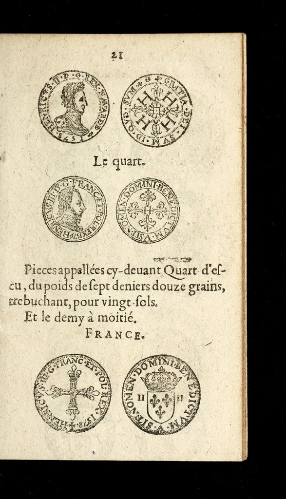 An illustration from [Declaration du roy, portant que les monnoyes d'argent legeres ne seront exposées que pour leur iuste prix selon leur poids & titre, & que tous les poids dont on se seruira pour les monnoyes, seront aiustez & estallonnez sur ceux de la Cour des monnoyes dans vn mois : registrée en la Cour des monnoyes le 24. octobre 1640 : ensemble l'arrest de ladite cour, pour le fait de l'estalonnement desdits poids]., 1640, leaf 21