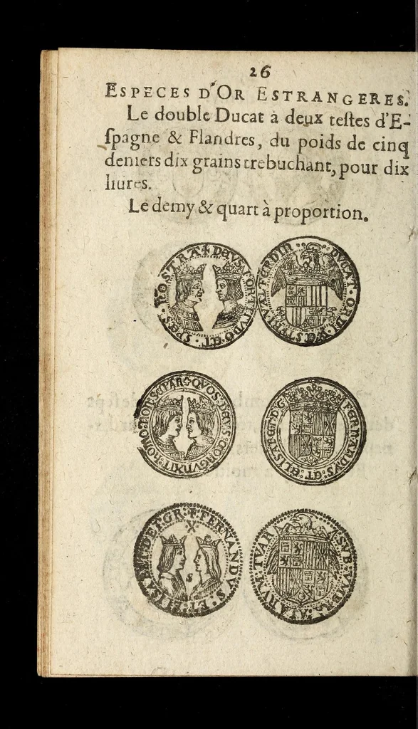 An illustration from [Declaration du roy, portant que les monnoyes d'argent legeres ne seront exposées que pour leur iuste prix selon leur poids & titre, & que tous les poids dont on se seruira pour les monnoyes, seront aiustez & estallonnez sur ceux de la Cour des monnoyes dans vn mois : registrée en la Cour des monnoyes le 24. octobre 1640 : ensemble l'arrest de ladite cour, pour le fait de l'estalonnement desdits poids]., 1640, leaf 26