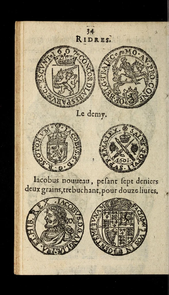 An illustration from [Declaration du roy, portant que les monnoyes d'argent legeres ne seront exposées que pour leur iuste prix selon leur poids & titre, & que tous les poids dont on se seruira pour les monnoyes, seront aiustez & estallonnez sur ceux de la Cour des monnoyes dans vn mois : registrée en la Cour des monnoyes le 24. octobre 1640 : ensemble l'arrest de ladite cour, pour le fait de l'estalonnement desdits poids]., 1640, leaf 34