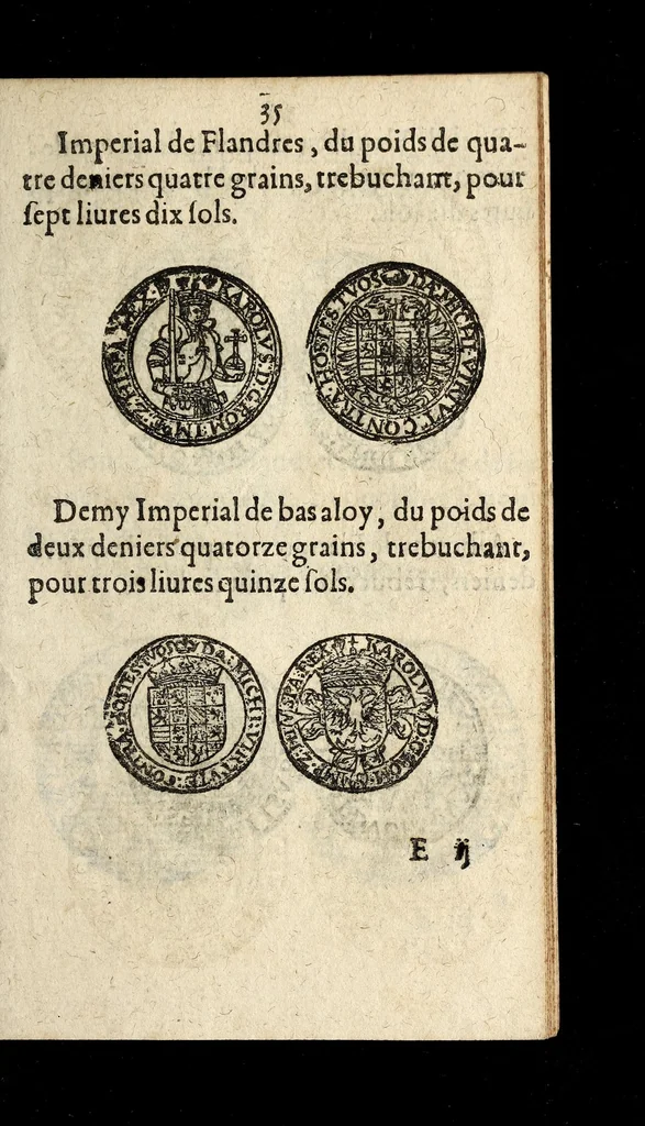 An illustration from [Declaration du roy, portant que les monnoyes d'argent legeres ne seront exposées que pour leur iuste prix selon leur poids & titre, & que tous les poids dont on se seruira pour les monnoyes, seront aiustez & estallonnez sur ceux de la Cour des monnoyes dans vn mois : registrée en la Cour des monnoyes le 24. octobre 1640 : ensemble l'arrest de ladite cour, pour le fait de l'estalonnement desdits poids]., 1640, leaf 35