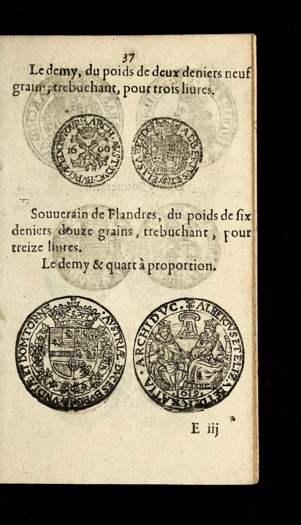 An illustration from [Declaration du roy, portant que les monnoyes d'argent legeres ne seront exposées que pour leur iuste prix selon leur poids & titre, & que tous les poids dont on se seruira pour les monnoyes, seront aiustez & estallonnez sur ceux de la Cour des monnoyes dans vn mois : registrée en la Cour des monnoyes le 24. octobre 1640 : ensemble l'arrest de ladite cour, pour le fait de l'estalonnement desdits poids]., 1640, leaf 37