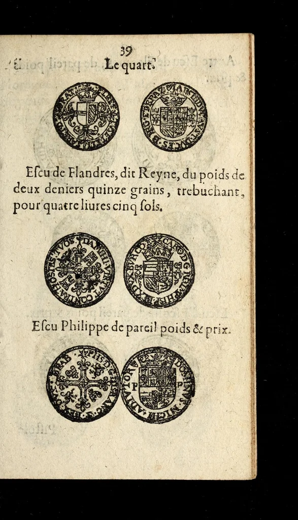 An illustration from [Declaration du roy, portant que les monnoyes d'argent legeres ne seront exposées que pour leur iuste prix selon leur poids & titre, & que tous les poids dont on se seruira pour les monnoyes, seront aiustez & estallonnez sur ceux de la Cour des monnoyes dans vn mois : registrée en la Cour des monnoyes le 24. octobre 1640 : ensemble l'arrest de ladite cour, pour le fait de l'estalonnement desdits poids]., 1640, leaf 39