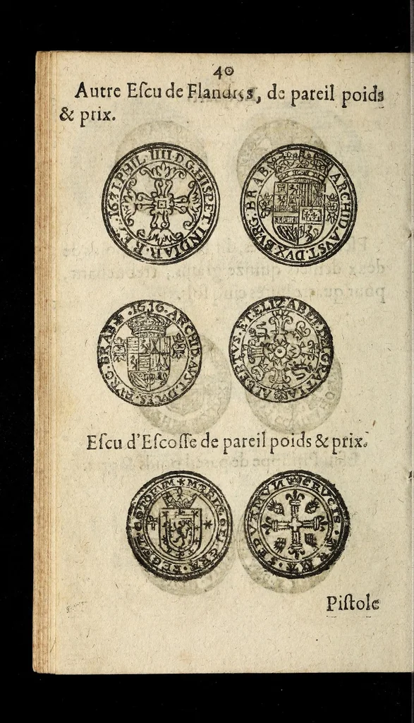 An illustration from [Declaration du roy, portant que les monnoyes d'argent legeres ne seront exposées que pour leur iuste prix selon leur poids & titre, & que tous les poids dont on se seruira pour les monnoyes, seront aiustez & estallonnez sur ceux de la Cour des monnoyes dans vn mois : registrée en la Cour des monnoyes le 24. octobre 1640 : ensemble l'arrest de ladite cour, pour le fait de l'estalonnement desdits poids]., 1640, leaf 40