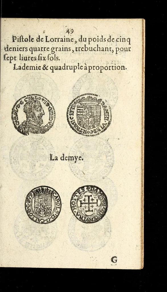 An illustration from [Declaration du roy, portant que les monnoyes d'argent legeres ne seront exposées que pour leur iuste prix selon leur poids & titre, & que tous les poids dont on se seruira pour les monnoyes, seront aiustez & estallonnez sur ceux de la Cour des monnoyes dans vn mois : registrée en la Cour des monnoyes le 24. octobre 1640 : ensemble l'arrest de ladite cour, pour le fait de l'estalonnement desdits poids]., 1640, leaf 49