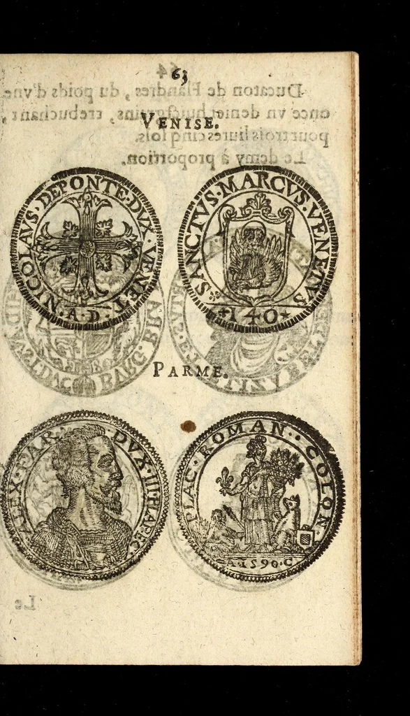 An illustration from [Declaration du roy, portant que les monnoyes d'argent legeres ne seront exposées que pour leur iuste prix selon leur poids & titre, & que tous les poids dont on se seruira pour les monnoyes, seront aiustez & estallonnez sur ceux de la Cour des monnoyes dans vn mois : registrée en la Cour des monnoyes le 24. octobre 1640 : ensemble l'arrest de ladite cour, pour le fait de l'estalonnement desdits poids]., 1640, leaf 63
