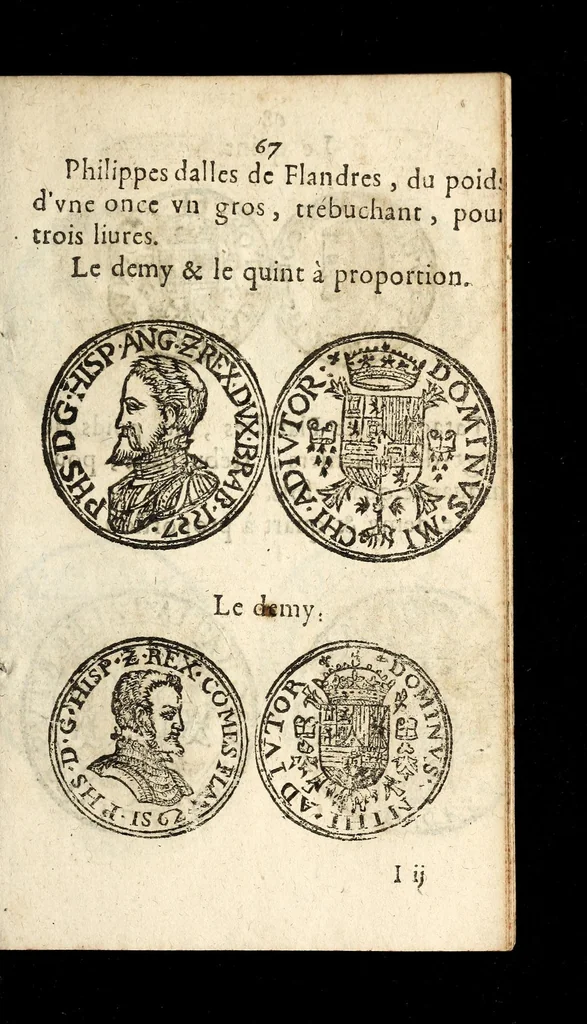 An illustration from [Declaration du roy, portant que les monnoyes d'argent legeres ne seront exposées que pour leur iuste prix selon leur poids & titre, & que tous les poids dont on se seruira pour les monnoyes, seront aiustez & estallonnez sur ceux de la Cour des monnoyes dans vn mois : registrée en la Cour des monnoyes le 24. octobre 1640 : ensemble l'arrest de ladite cour, pour le fait de l'estalonnement desdits poids]., 1640, leaf 67