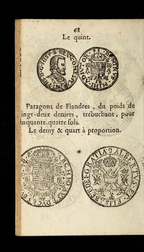 An illustration from [Declaration du roy, portant que les monnoyes d'argent legeres ne seront exposées que pour leur iuste prix selon leur poids & titre, & que tous les poids dont on se seruira pour les monnoyes, seront aiustez & estallonnez sur ceux de la Cour des monnoyes dans vn mois : registrée en la Cour des monnoyes le 24. octobre 1640 : ensemble l'arrest de ladite cour, pour le fait de l'estalonnement desdits poids]., 1640, leaf 68