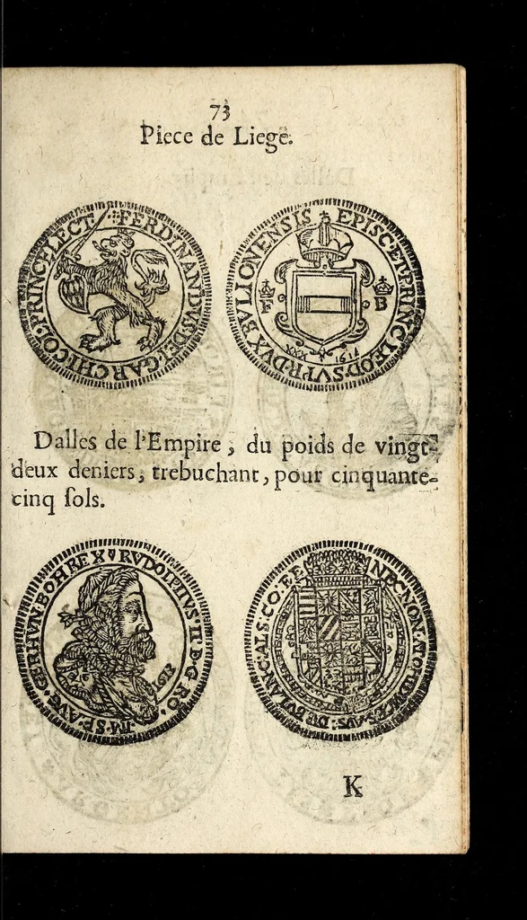 An illustration from [Declaration du roy, portant que les monnoyes d'argent legeres ne seront exposées que pour leur iuste prix selon leur poids & titre, & que tous les poids dont on se seruira pour les monnoyes, seront aiustez & estallonnez sur ceux de la Cour des monnoyes dans vn mois : registrée en la Cour des monnoyes le 24. octobre 1640 : ensemble l'arrest de ladite cour, pour le fait de l'estalonnement desdits poids]., 1640, leaf 73